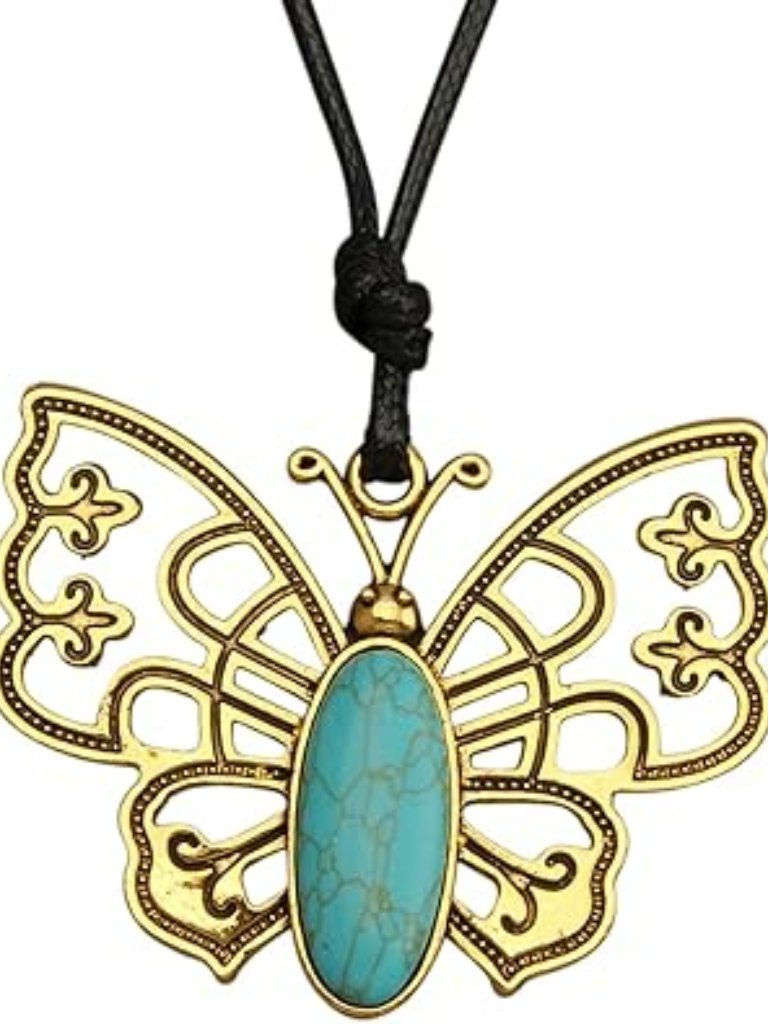 New Leather Necklace Handmade Boho Alloy Turquoise Butterfly Choker Pendant
